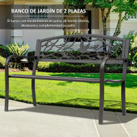 Outsunny Banco de Jardín de Acero Banco de Exterior con Apoyabrazos y Respaldo con Imagen de Animales Carga 240 kg para Patio Terraza 127x60x85 cm Marrón - details 3