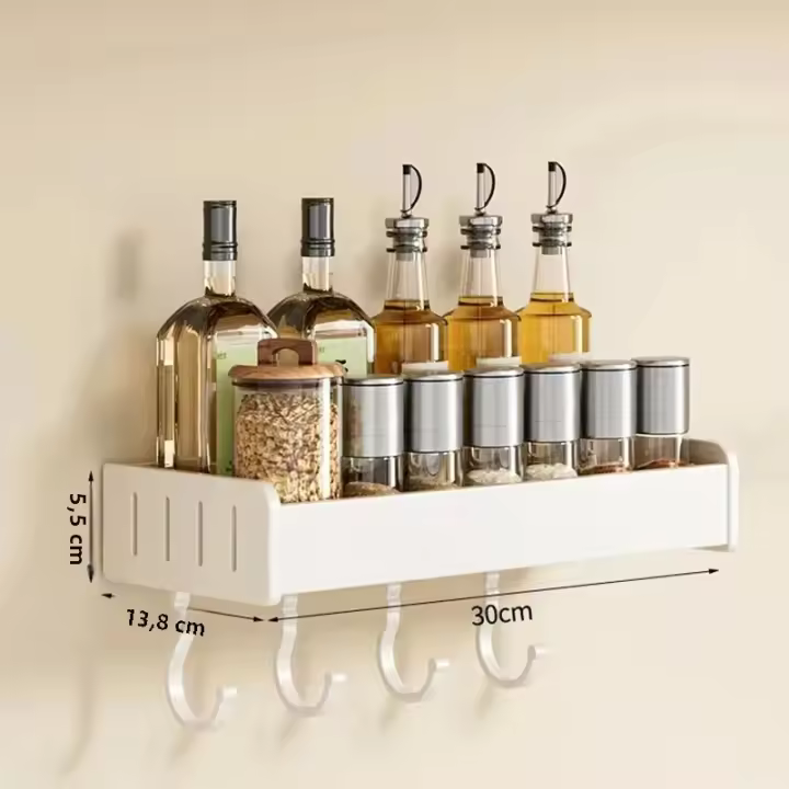 Organizador De Cocina Pared Montado Estante Para Condimentos Y Especias Con Gancho Colgante Material Metálico Para Almacenamiento En La Cocina - 1