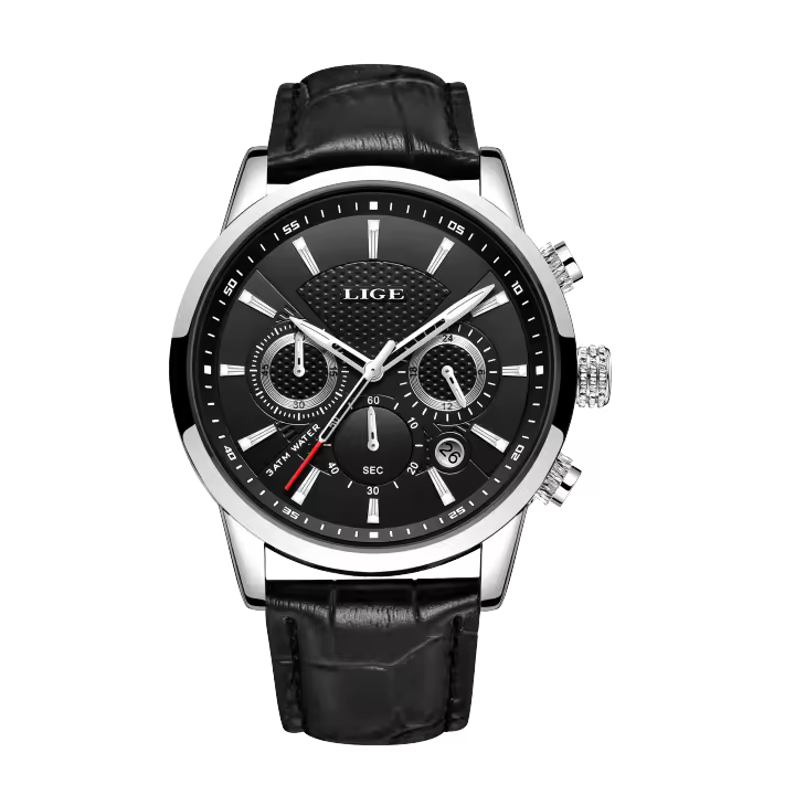 Reloj De Pulsera Para Hombre LIGE Clásico Retro Automático De Cuero Genuino Impermeable Militar Con Torbión Y Calendario Lunar - 1