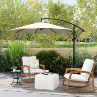 Outsunny Sombrilla de Jardín Ø300x250 cm Parasol Excéntrico Inclinable con Manivela Base Cruzada y Soporte de Metal 8 Varillas para Terraza Exterior Balcón Beige - details 1