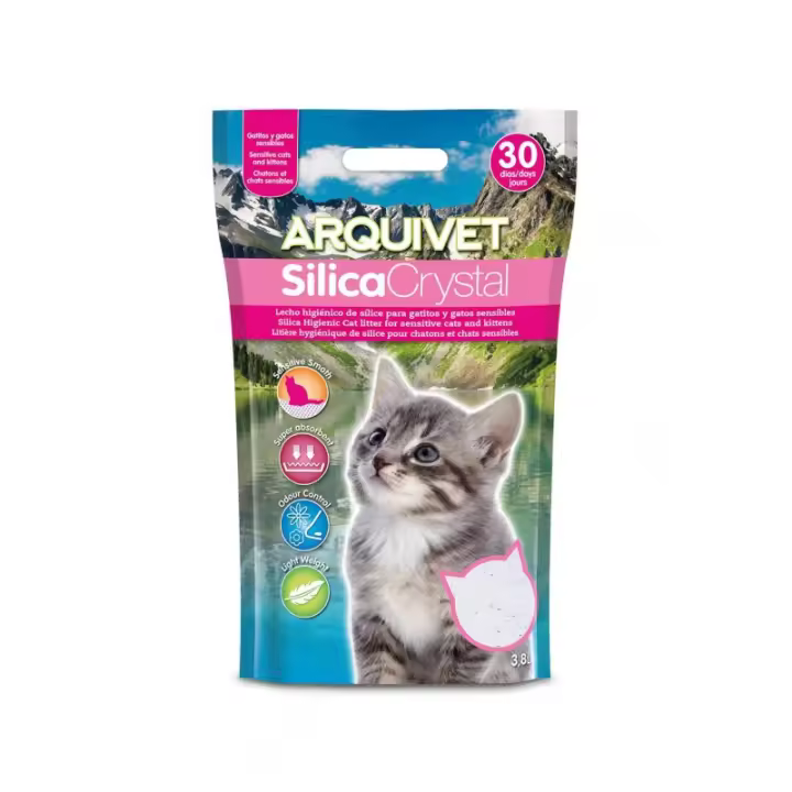 Arena para Gatos  Aglomerante Silica Crystal 3,8L - Lecho Higiénico para Felinos - Capacidad Absorbente - Elimina Olores y Bacterias Arquivet - 1