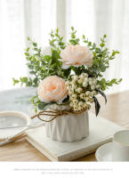 Conjunto de Flores Artificiales - Jarrón de Cerámica con Cuerda de Yute, Rosas y Plantas Falsas para Decoración del Hogar - details 7