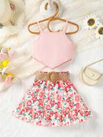 Conjunto De Verano Para Niñas 2 Piezas Camisa Con Aros Y Falda/Pantalones Estilo Vacacional Coreano Ropa Infantil Para Niñas De 4 a 7 Años - details 2