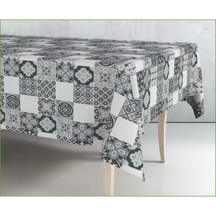 Mantel de Hule Estampado por Metros - Azulejo Baldosas Retro Gris 43327-1    mantel por metros; manteles; mantel barato; mantel jardín - 1