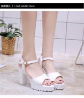 Sandalias De Plataforma Alta Para Mujer Con Hebilla Y Diseño De Boca De Pez Zapatos De Tacón Alto Casual Material PU - details 11