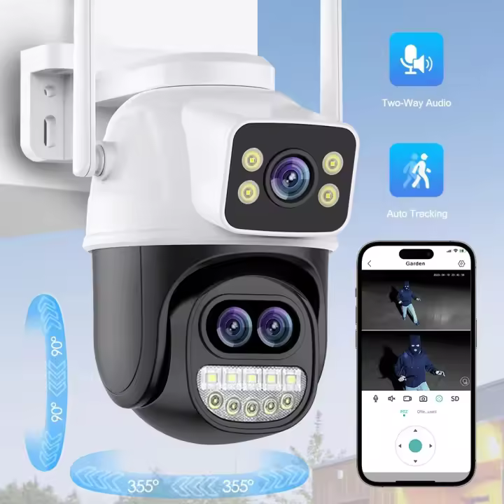 Cámara de vigilancia exterior, cámara de vigilancia Wifi para exteriores de doble lente de 2,4 Ghz, detección humana-IP66 resistente al agua - 1