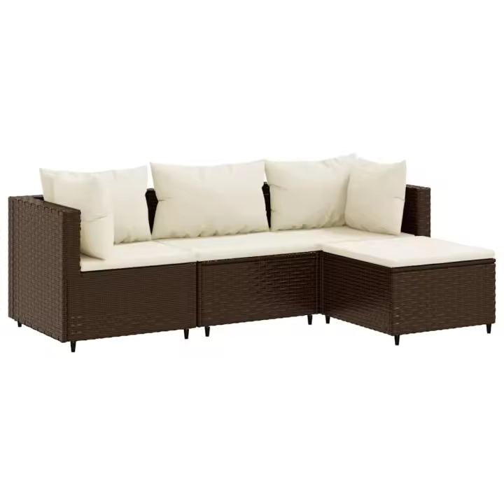 vidaXL Set muebles de jardín 4 piezas y cojines ratán sintético marrón - 1