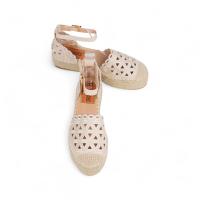 HLUNA - Sandalias Alpargatas con plataforma Diseño de Encaje Beige y Dorado Oro - Puntera cerrada talón cubierto con pulsera al tobillo de hebilla - fzf23-67 FZL24-33 FZL-008 - details 5
