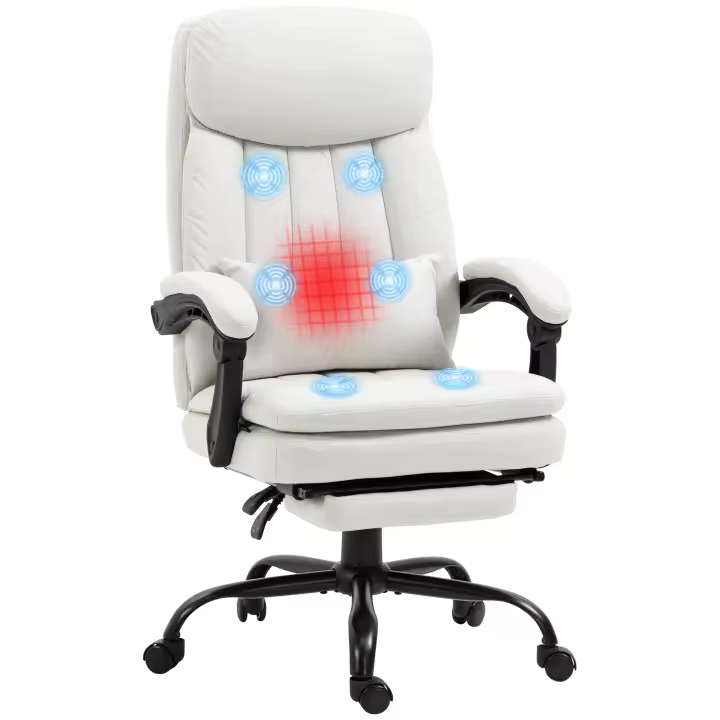 Vinsetto Silla de Oficina con Función de Masaje, Silla de Escritorio Ergonómica con Función de Reclinación, Masaje por Vibración, Silla de Ordenador Ajustable en Altura con Cojín Lumbar, Reposapiés, Giratorio - 1