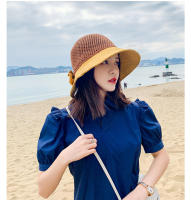 Sombrero De Verano Para Mujer COKK Tejido Al Hilo Transpirable Plegable Protección Solar Con Lazo Sombrilla Estilo Coreano Para Playa Viajes - details 2