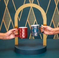 Bialetti Conjunto de Tazas de Porcelana Deco Glamour Alta Calidad para Cappuccino y Bebidas Calientes (330 Ml) con Dibujos Colorados Verte y Rojo -Vasos, Tazas y Platillos - details 0
