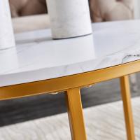 Set de 2 Mesas de Centro Nido, Mesa Auxiliar Redonda con Estructura Metálica Dorada y Tapa Efecto Mármol, 80 cm + 60 cm - details 0