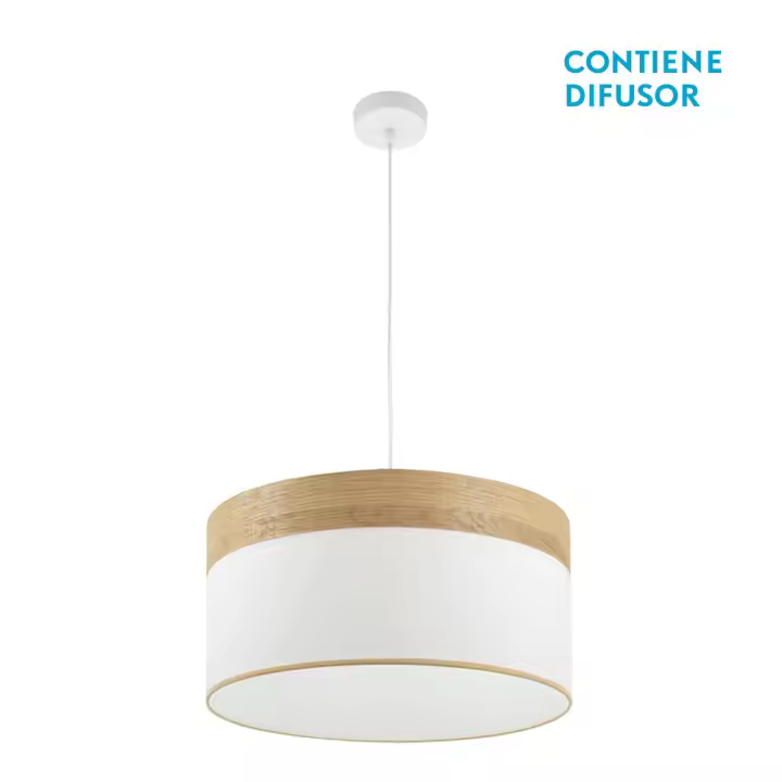 Fabrilamp - Colgante Cloe 2xE27 Blanco/blanca-madera Clara Regx50x50 cm - 1