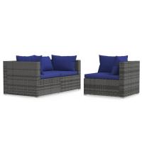 vidaXL Set de muebles de jardín 3 pzas y cojines ratán sintético Negro y crema, Marrón y crema, Gris y antracita Conjunto Terraza Muebles Jardín Exterior Juego de Muebles de jardín Mueble Jardín Exterior Muebles de Salon Exterior - details 2