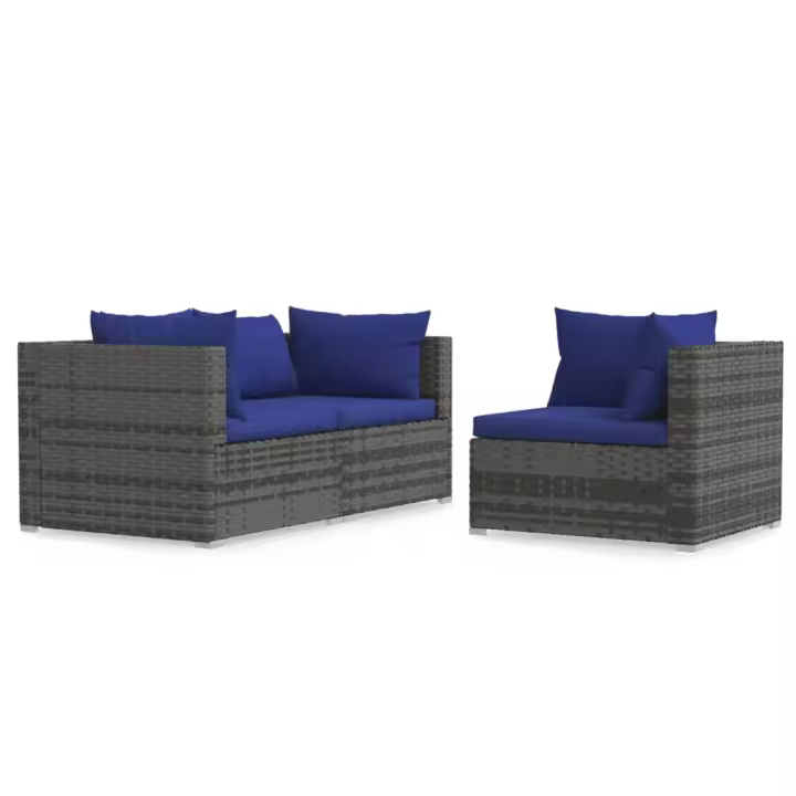 vidaXL Set de muebles de jardín 3 pzas y cojines ratán sintético Negro y crema, Marrón y crema, Gris y antracita Conjunto Terraza Muebles Jardín Exterior Juego de Muebles de jardín Mueble Jardín Exterior Muebles de Salon Exterior - 1