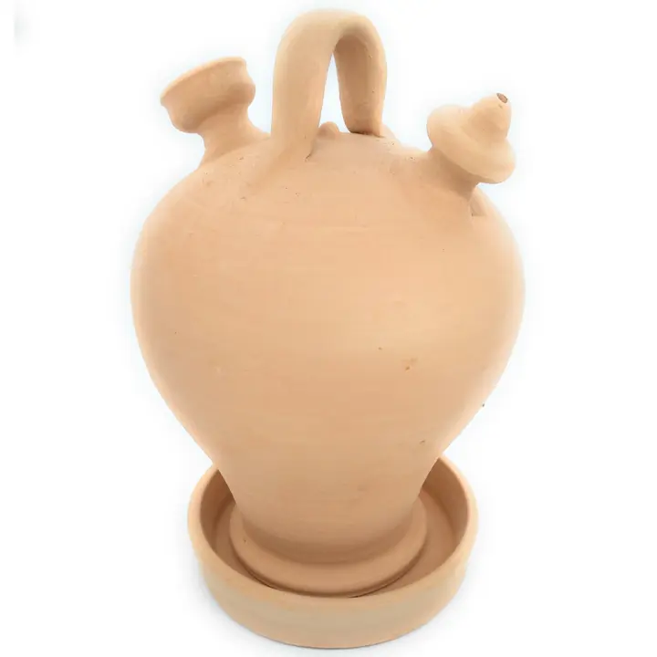 Botijo artesanal CON PLATO de barro natural 30 x 20cm 3 litros Plato de 18 x 4cm - 1