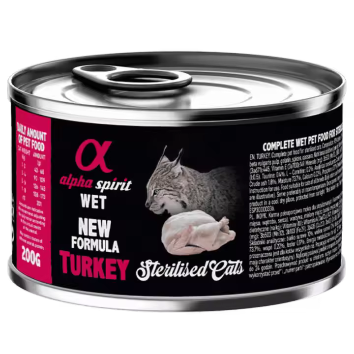 Alpha Spirit Alimento Húmedo para Gatos Esterilizados sabor Pavo – Latas de 100 g y 200 g | 100% Natural y Sin Cereales - 1