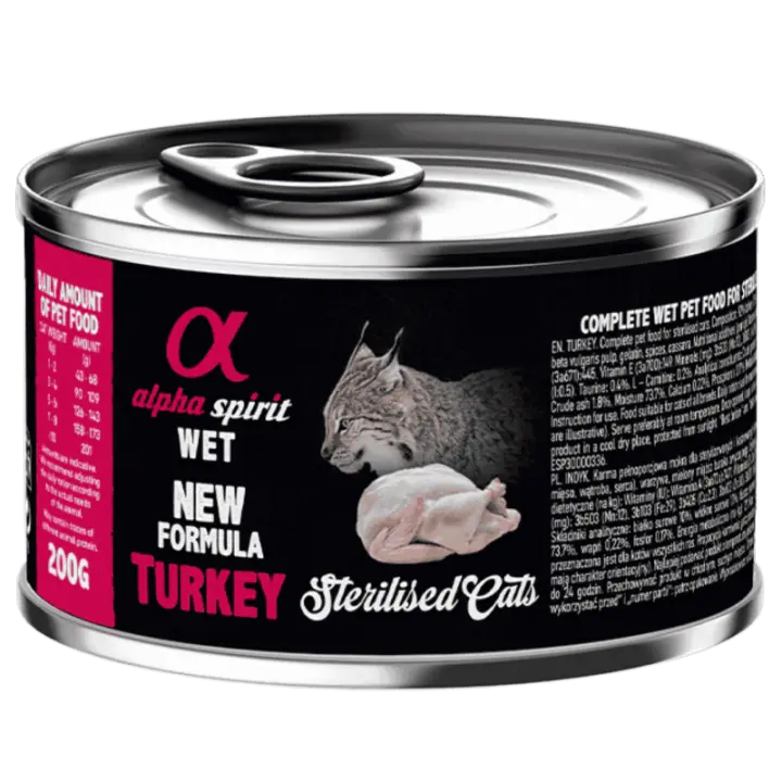 Alpha Spirit Alimento Húmedo para Gatos Esterilizados sabor Pavo – Latas de 100 g y 200 g | 100% Natural y Sin Cereales - 1