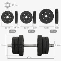 HOMCOM Conjunto de Mancuernas Ajustables de 25kg Juego de Pesas con Discos de 2,5/1,5/1,25 kg y Barras de Conexión de 2 kg Kit de Entrenamiento para Gimnasio en Casa - details 2