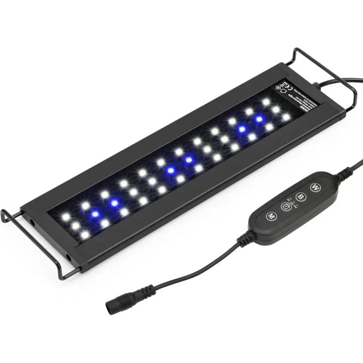 Luz de acuario LED con función de temporizador, luces blancas y azules ajustables, iluminación de acuario impermeable 28-42 cm, 6 W, 400 LM - 1