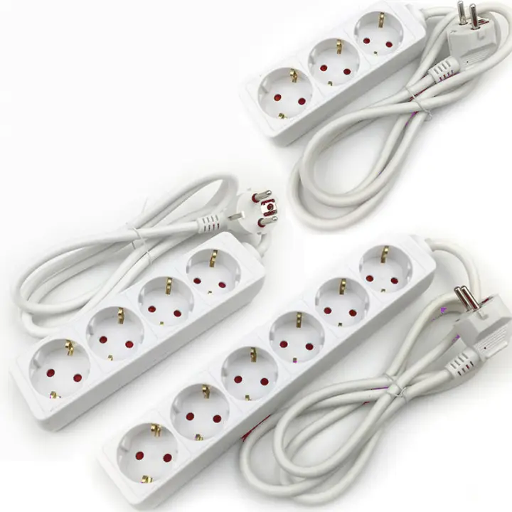 Regleta alargador de enchufes, base multiples de 3, 4, 5, 6 enchufes tipo Schucko sin interruptor, 16a/250v 3680w, cable 3g1.5m㎡ lontitud 1,5m, 3m o 5m, uso interior, color blanco, Don Feliz - 1