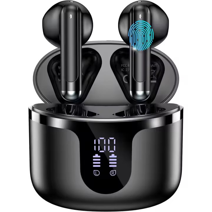 Auriculares Bluetooth, Auriculares Bluetooth 5.3 Estéreo HiFi con Micrófono 4 HD, Auriculares Bluetooth 50H LED Display, Control Táctil, USB-C, Auriculares Inalámbricos IP7 Impermeables, Blanco - 1