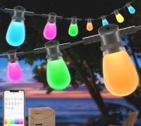 Luces de hadas para exteriores RGBW inteligentes, 15 m, 15 bombillas LED S14 para exteriores, IP65 a prueba de agua, control de aplicación, 40 modos de escena, sincronización de música, temporizador, blanco cálido regulable para jardín, patio, boda - details 0