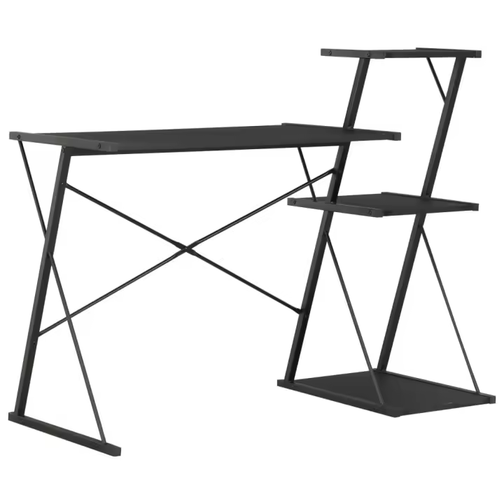 vidaXL Escritorio con estantería 116x50x93 cm en color Negro/Negro y marrón/blanco y roble y más | estructura resistente ideal para salón dormitorio o estudio - 1
