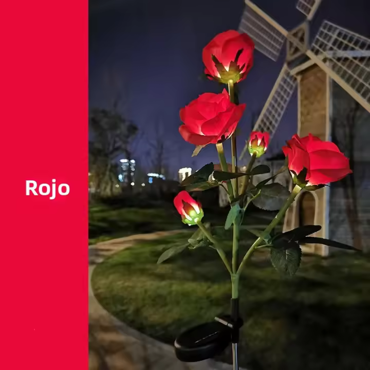 Lámparas Solares De Jardín Decorativas En Forma De Rosa Con 5 Cabezas Para Decoración De Patio Y Jardín Fuente De Energía Solar LED Incluida - 1