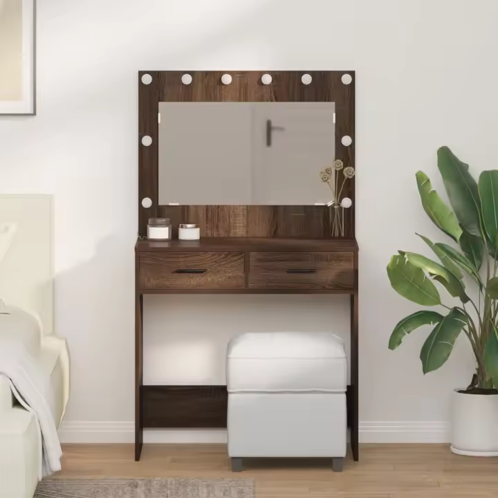 vidaXL Tocador con Luces LED Madera Roble 78,5x41x135 cm - 1