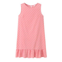 Vestido De Polka Dot Con Volantes Para Mujer Sin Mangas Cuello Redondo Corte Largo Casual Vestido De Verano De Polyester - details 11