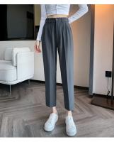 Pantalones De Trabajo Mujer Estilo Casual Cintura Alta Botones Talla Grande Color Caqui Largo Hasta El Tobillo Trasero Ancho - details 13