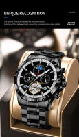 Reloj De Pulsera Mecánico Para Hombre GLENAW Calendario Completo Fase De La Luna Acero Inoxidable Luminoso Negro Resistente Al Choque Y a Agua Caja De Cuero - details 3