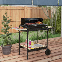 Outsunny Barbacoa de Carbón con Ruedas Barbacoa Portátil 103x47x95 cm con Parrilla Ajustable en Altura de 5 Niveles Estantes y 6 Ganchos para Pícnic Camping - details 1
