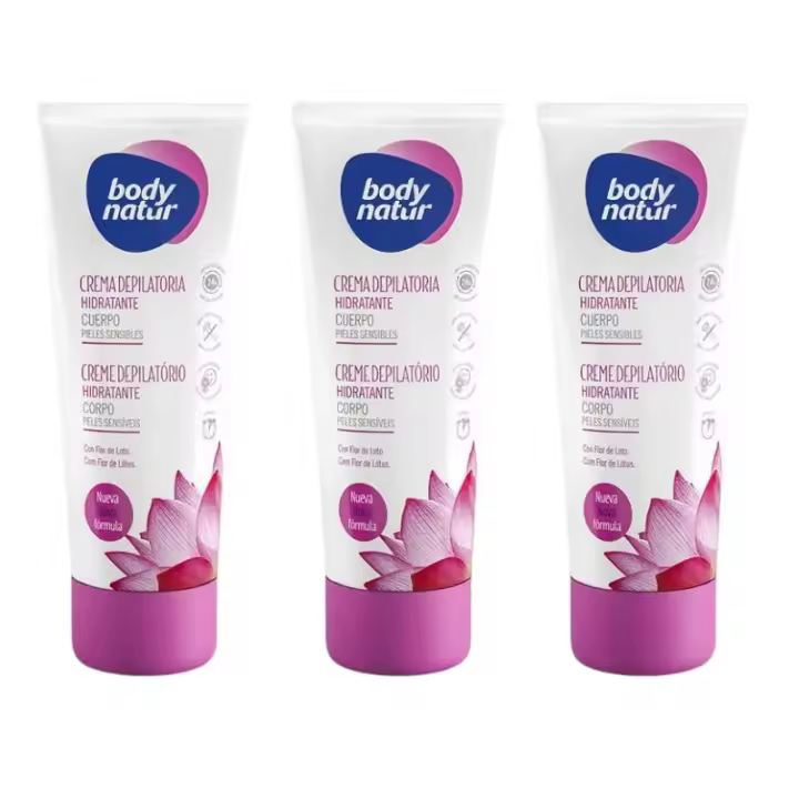 BODY NATUR crema depilatoria hidratante cuerpo con flor de loto tubo 200 ml x 3 uds Total 600 ml     【ROUA】 - 1
