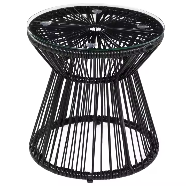 Outsunny Mesa Auxiliar de Ratán Sintético Mesa de Centro Redonda con Tablero de Vidrio Templado y Marco de Metal Carga 30 kg para Patio Jardín Balcón Ø40x42 cm - 1