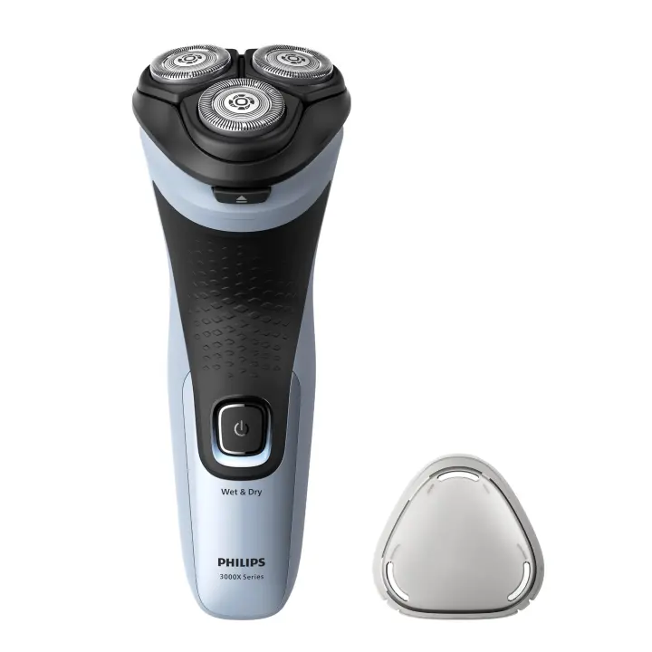 Philips Afeitadora S3000X | Uso en Seco y Mojado; Sistema de Cuchillas PowerCut; Cabezales flexibles 4D; Afeitado 40min / 1h de carga; Carga rápida 5min; 1 LED; Corta Patillas; Sólo sin cable; Carga USB-A; NiMh. Color Azul Celeste (X3003/00) - 1