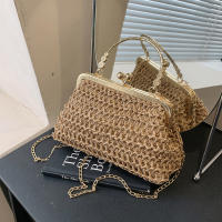 Bolso De Noche Elegante Para Mujer Con Cadena Dorada Bolso De Mano Tejido Manual Para Fiesta Banquete Clutch De Hombro Cruzado - details 2