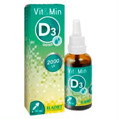 Eladiet Vit & Min Vitamina D3 30Ml - Sistema Inmunitario - Huesos Sanos - Aceite de Oliva Ecológico - Vitamina E Antioxidante - 1