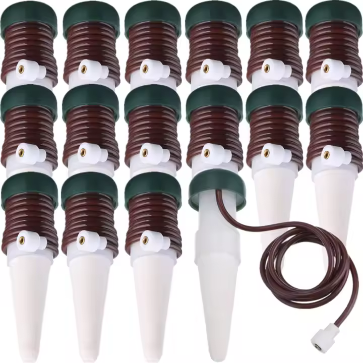 Sistema de riego automático con estacas de riego, riego por goteo automático de liberación lenta para plantas de interior o exterior (paquete de 16) - 1