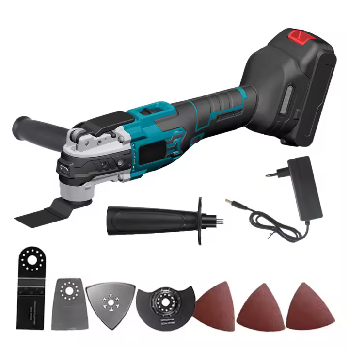 Kit Oscilante Multifunción Profesional 9000-20000 RPM, Motor Sin Escobillas, para Lijar/Cortar/Bordear Madera y Azulejos, Batería 18V Recargable (Incl. 6 Accesorios)​ - 1