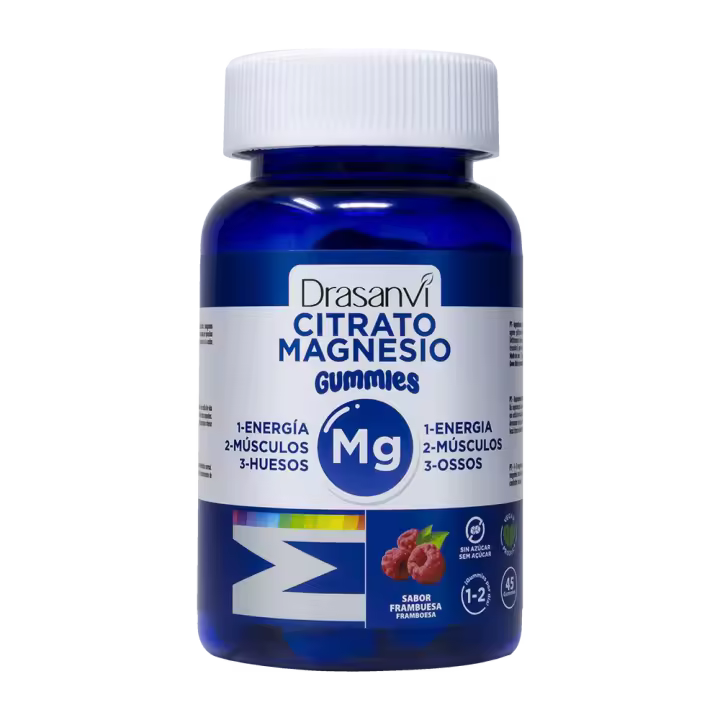 Drasanvi Citrato de Magnesio Gominolas Sabor Frambuesa para Músculos y Huesos - Sin Azúcar - Complemento Alimenticio para Bienestar y Energía - 1