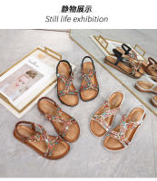 Zapatos de playa con diamantes de imitación 2025, cabeza redonda, tacón plano de alta gama, estilo hueco, cómodos zapatos de mujer para pleno verano - details 24