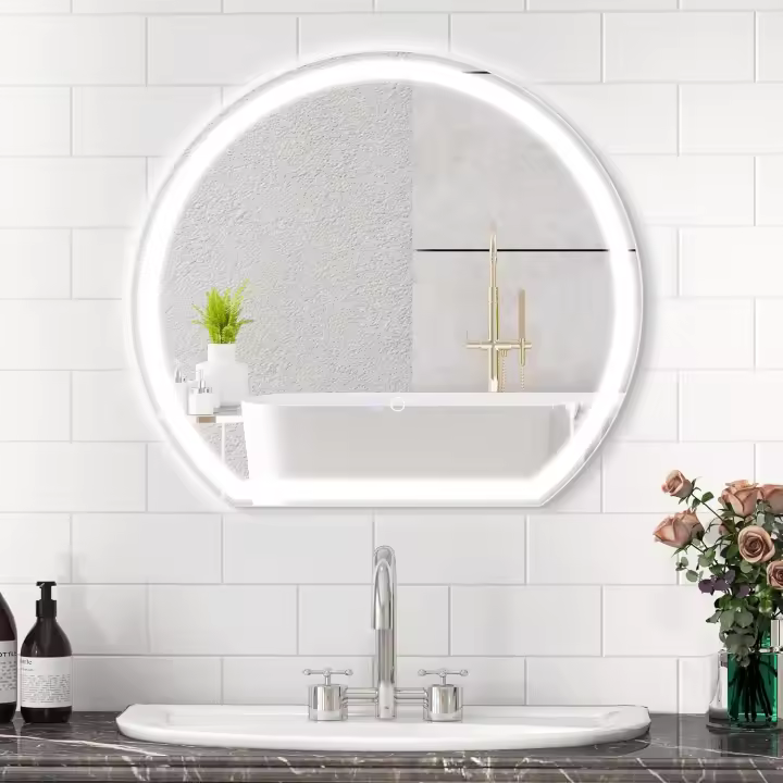 Espejo de baño LED con iluminación, antivaho, Espejo de Pared Regulable con Interruptor táctil y función de Memoria, Espejo Colgante LED para baño, 60 x 54 cm, Color Plateado - 1