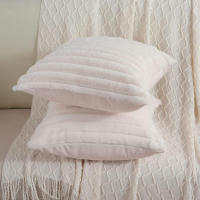 Funda De Cojín De Peluche De Conejo Falso Para Sofa Decoración De Interiores Tamaño 45x45cm Estilo Sólido Y Rayado Grueso Y Suave - details 1