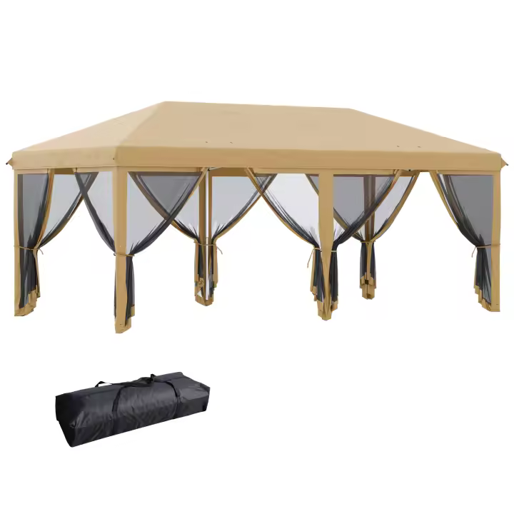 Outsunny Carpa Plegable 6x3 m Cenador de Jardín Gazebo con 6 Mosquiteras Bolsa de Transporte y Marco de Acero para Camping Fiestas - 1