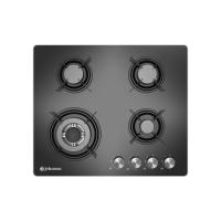 Meimon Encimera de Gas Johnson  de Cristal Negro con 4 Zonas de Cocción, Parrillas de Hierro Fundido Individuales, Autoencendido, Válvula de Seguridad, Mandos Plata, Preparada para Gas Butano con Kit de Conversión a Gas Natural Incluido (60x51 cm) - details 0