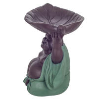 CAPRILO REGALOS & DECORACIÓN Figura Decorativa Oriental de Resina "Buda Plantado con Plato Hoja". Adornos y Esculturas. Regalos Originales. Decoración Hogar. 19 x 18,50 x 24 cm - details 3