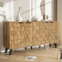 Aparador moderno con 4 Puertas | Estructura de Madera Sólida y Metal Resistant | Estantes Ajustables y Cajones Profundos | 160x35x78 cm | Ideal para Sala de Estar, restaurante y Cocina | Diseño Multifunctional y Fácil de Montar - details 1
