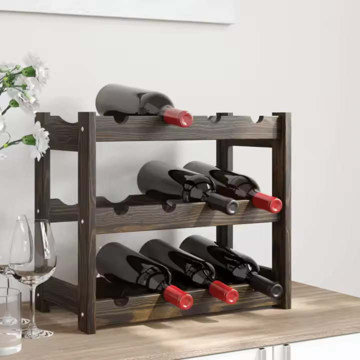vidaXL Botellero para 12 botellas madera maciza de pino en color Marrón/Negro/Natural y más - 1